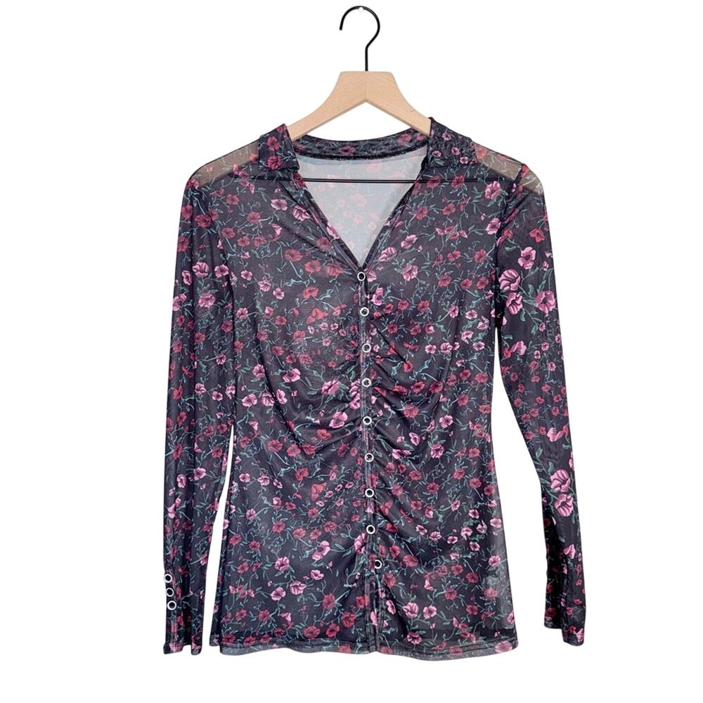 WHIMSIGOTH sheer fairy goth floral Y2K style button up blouse M